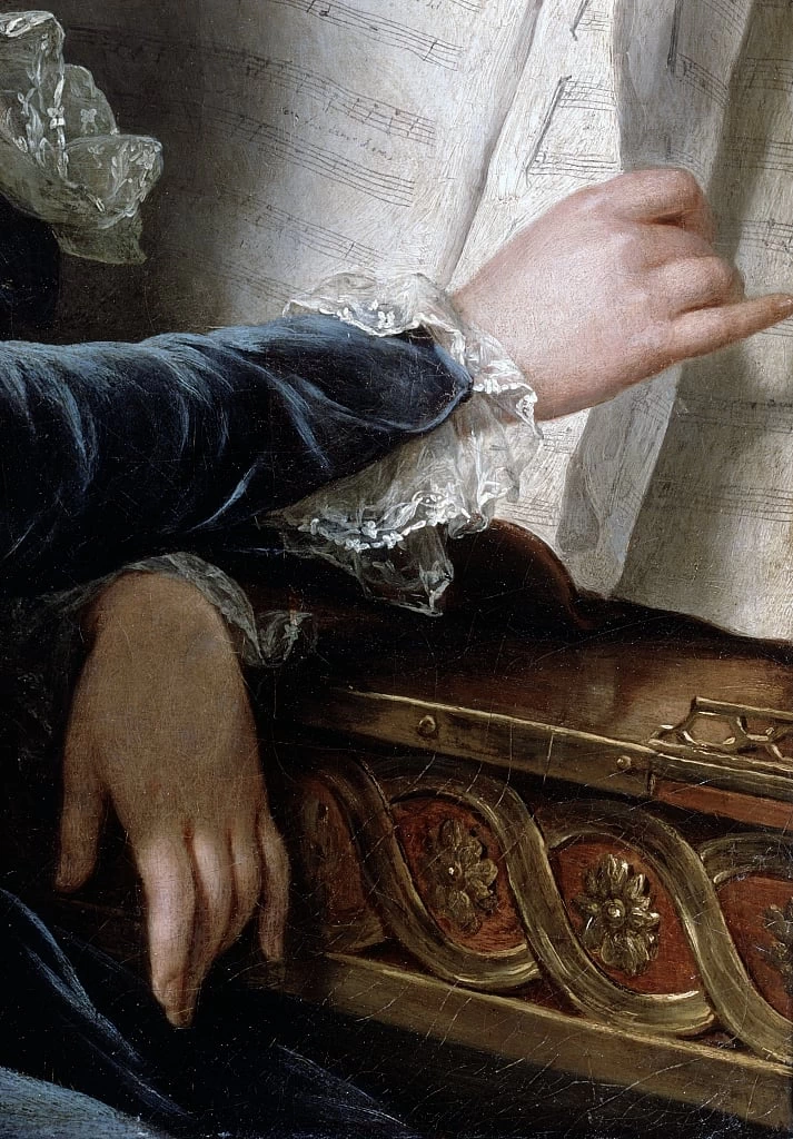 Ritratto della signora de Selve con lo spartito musicale - dettaglio